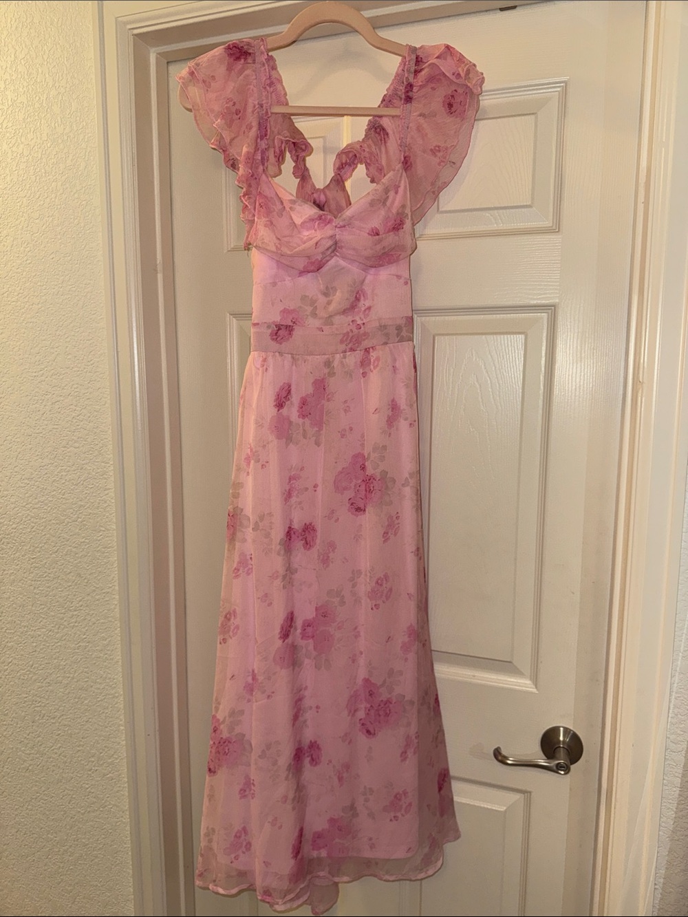 Lulu's Pink Floral Ruffled Maxi Dress